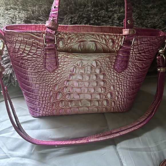 New Brahmin Pink Mini Asher Satchel Julep Ombre Leather Crossbody Bag - Picture 11 of 13